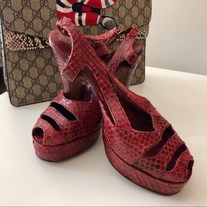 1940’s Vintage Red Snakeskin Platform Heels sz 8?